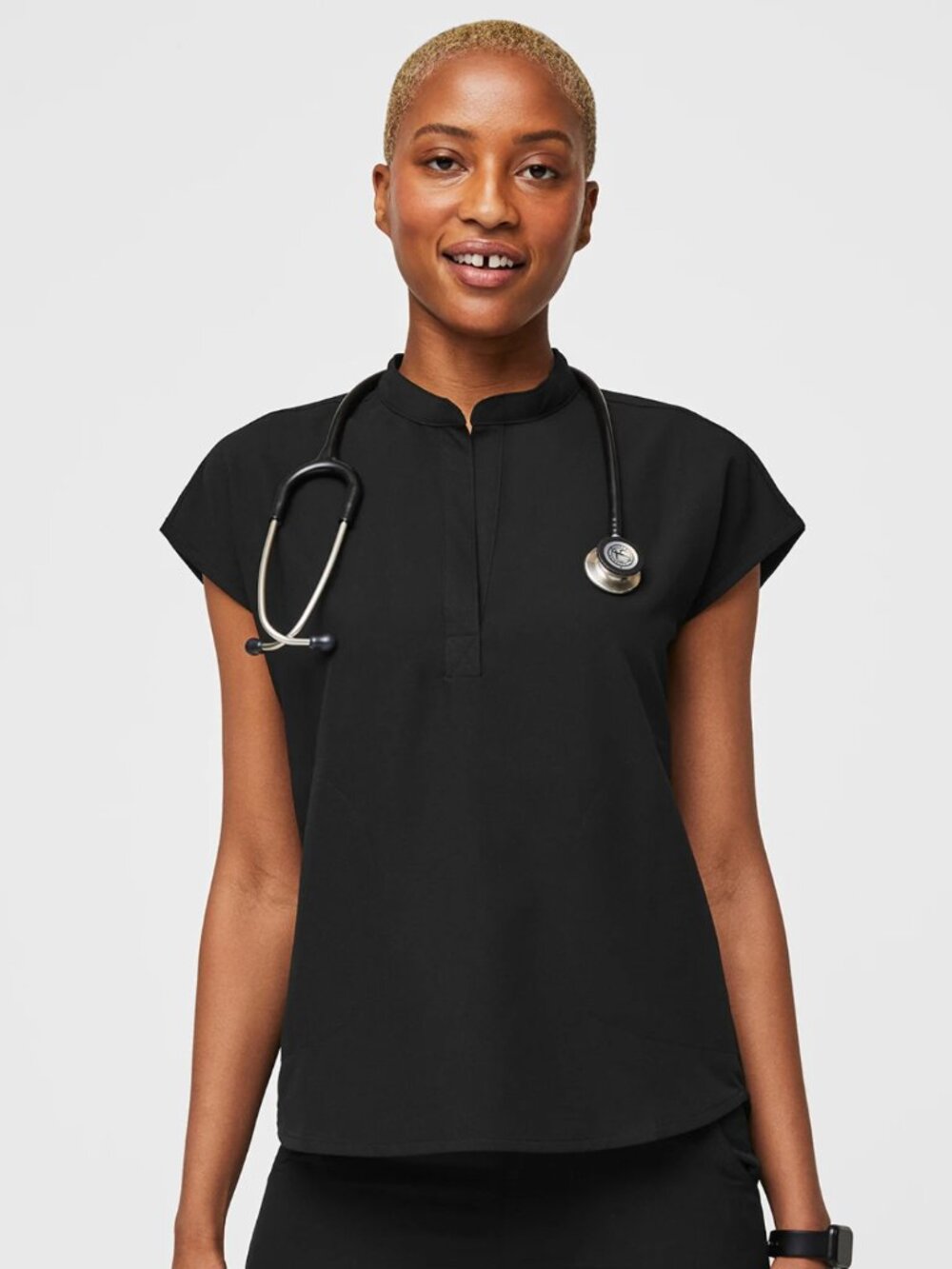 FIGS Rafaela Oversized Scrub Top Black Size S Mandarin Collar